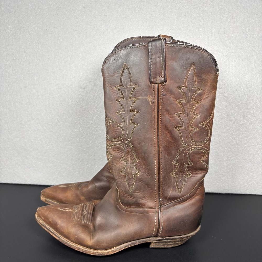 Code West Cowgirl Boots Size 8.5M Brown Leather Tall Pointed Toe Boho Western